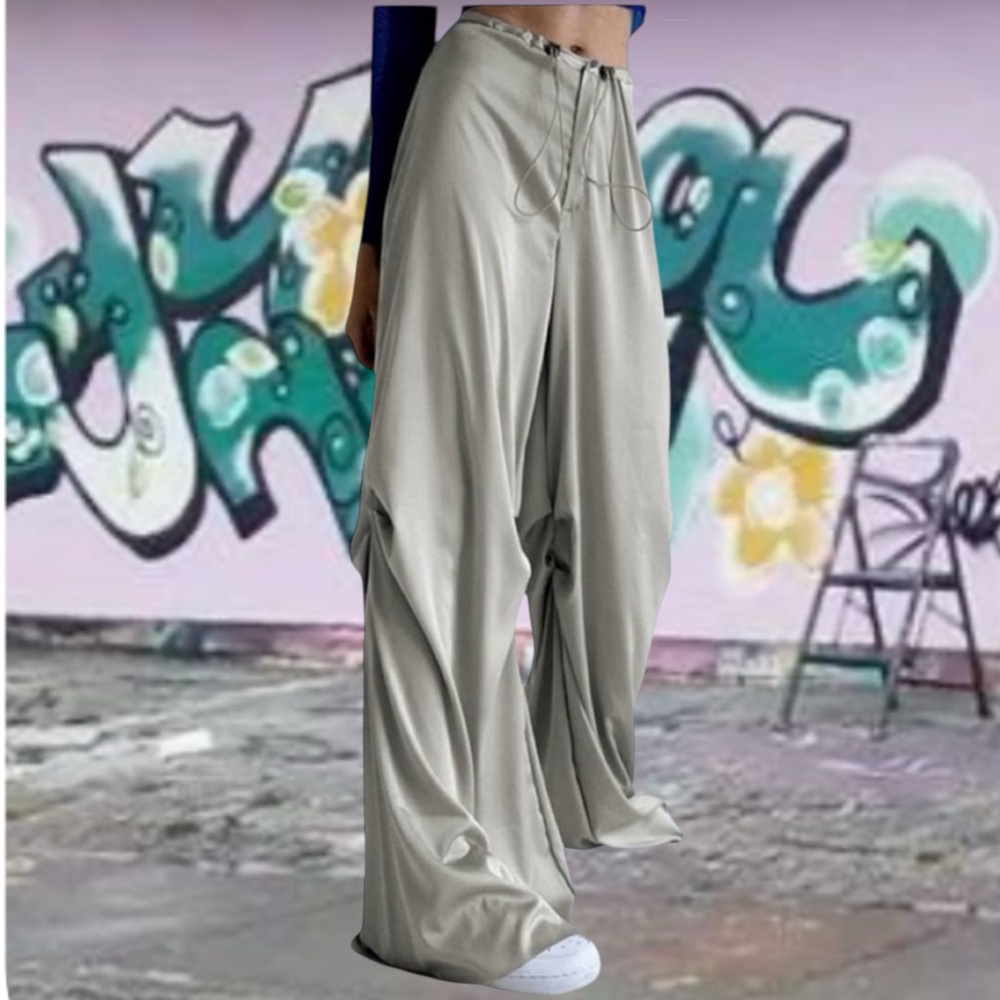 NWT Commense XS grey oversized satin wide leg pants - Picture 3 of 12